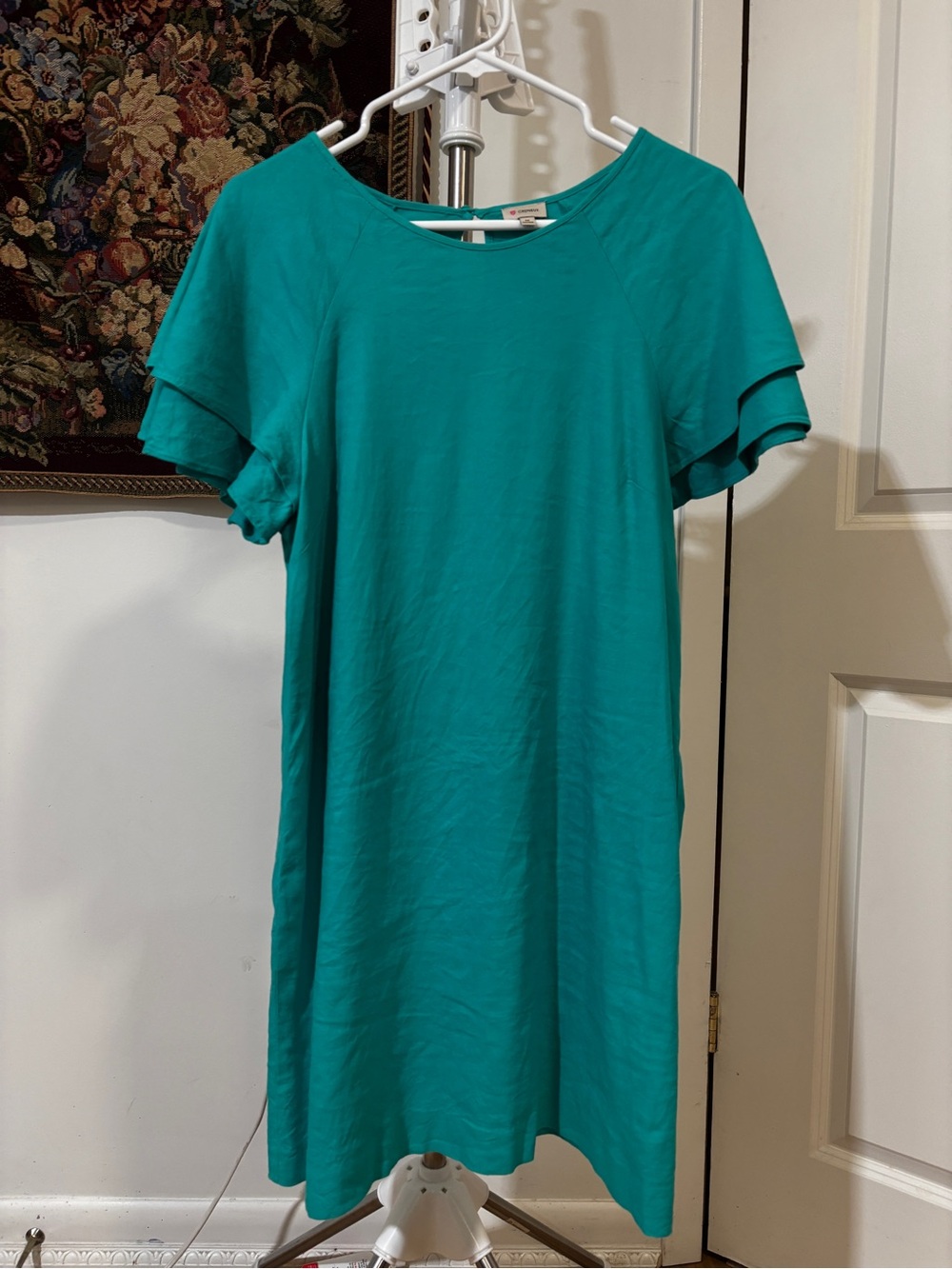 Cremieux Teal Linen Blend Flutter Sleeve Shift Dress M